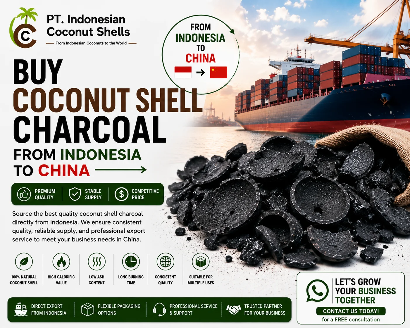 Buy Coconut Shell Charcoal from Indonesia to China