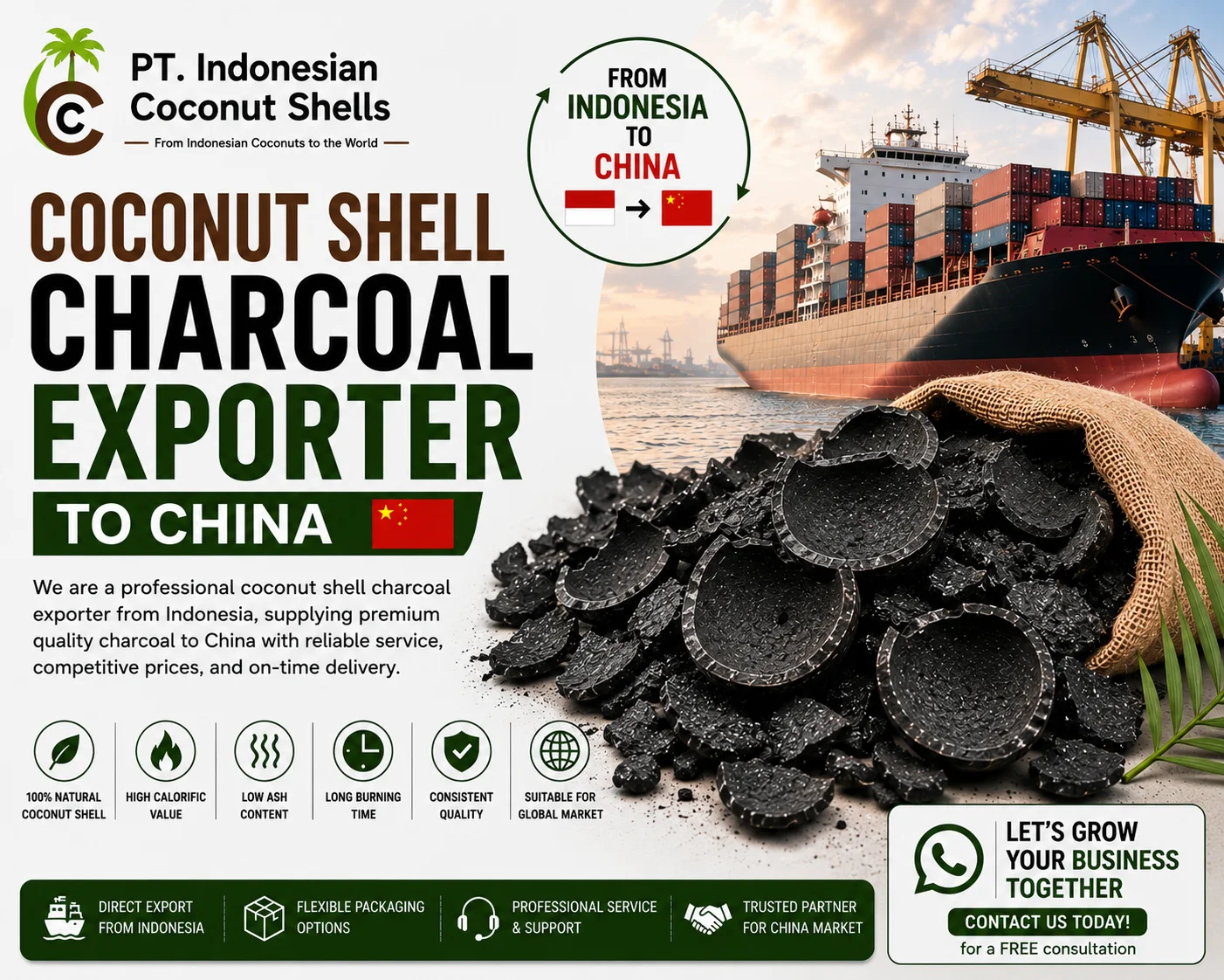 Coconut Shell Charcoal Exporter to China