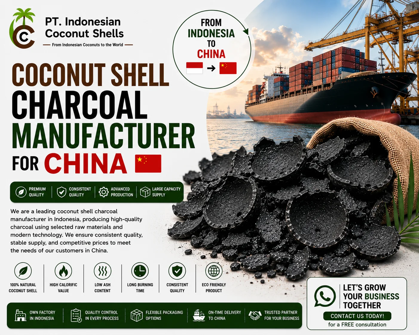 Coconut Shell Charcoal Manufacturer for China