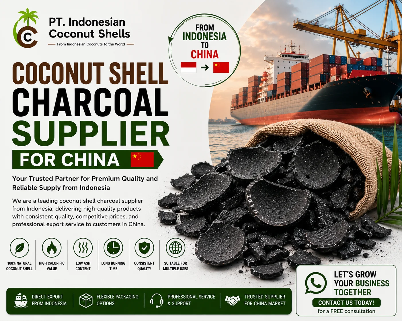 Coconut Shell Charcoal Supplier for China
