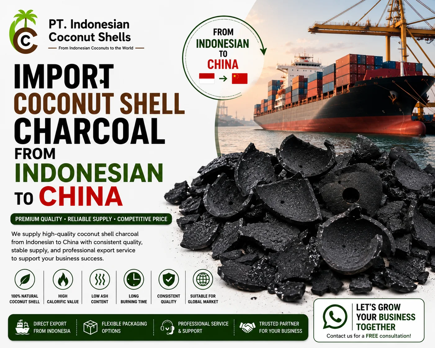 Import Coconut Shell Charcoal from Indonesian to China